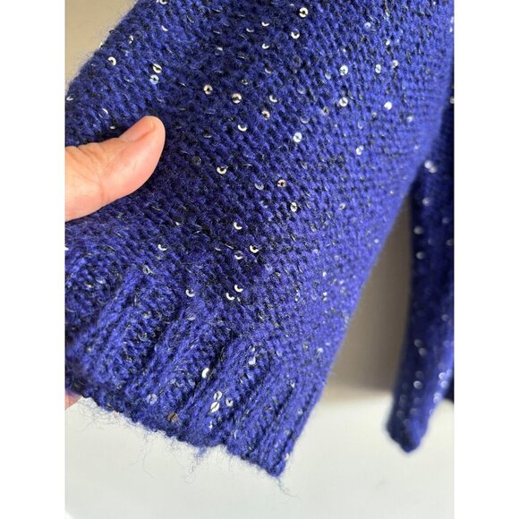 Allen B by Allen Schwartz Womens Blue Sequin Knit Sweater Top 3/4 Sleeve Size L - Picture 10 of 14